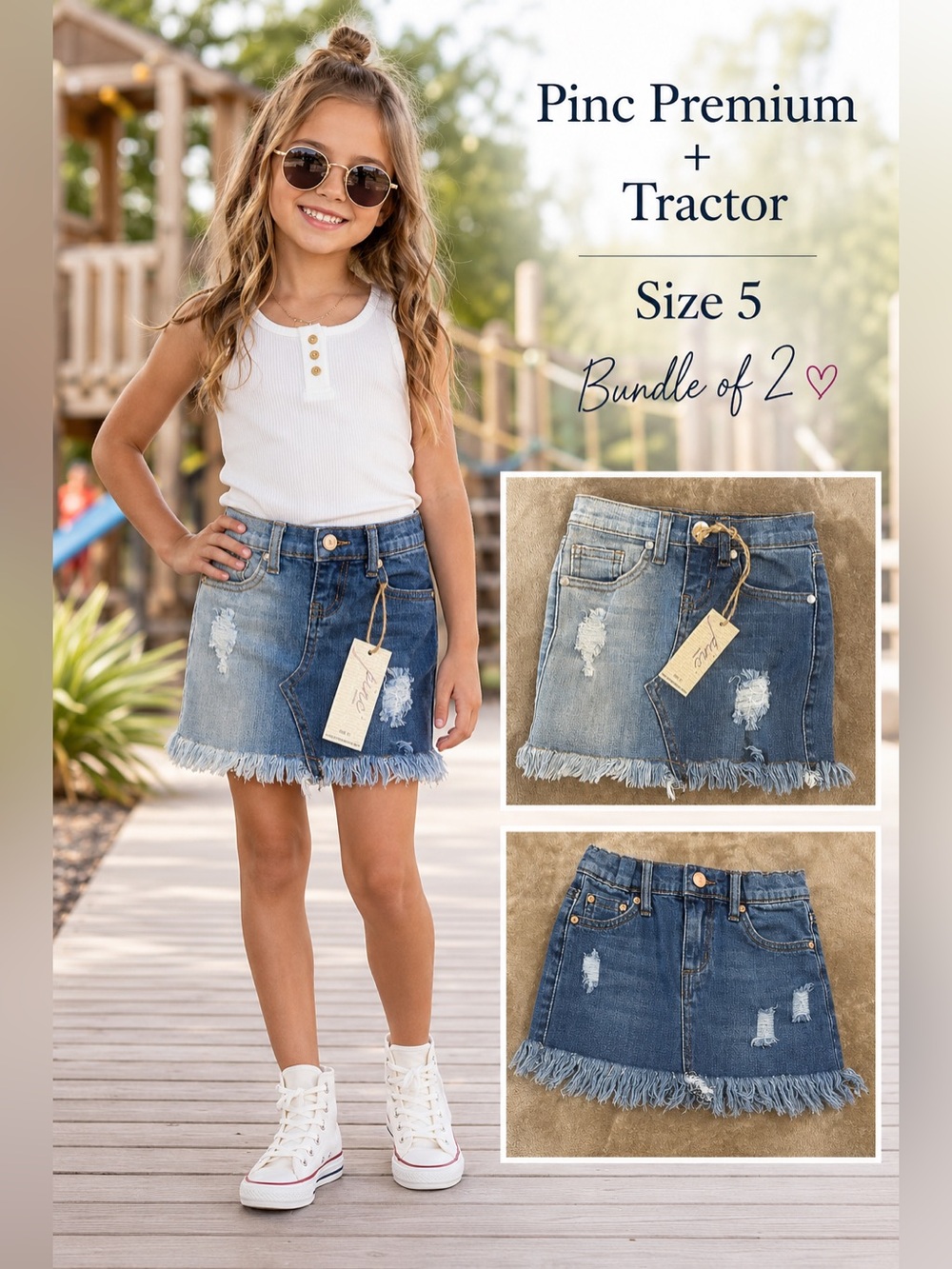 Pinc Premium new  & Tractor Girls Denim Skirt Bundle SZ 5  Distressed Frayed Hem